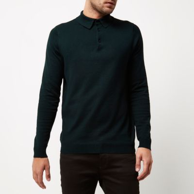 Dark green knitted polo jumper